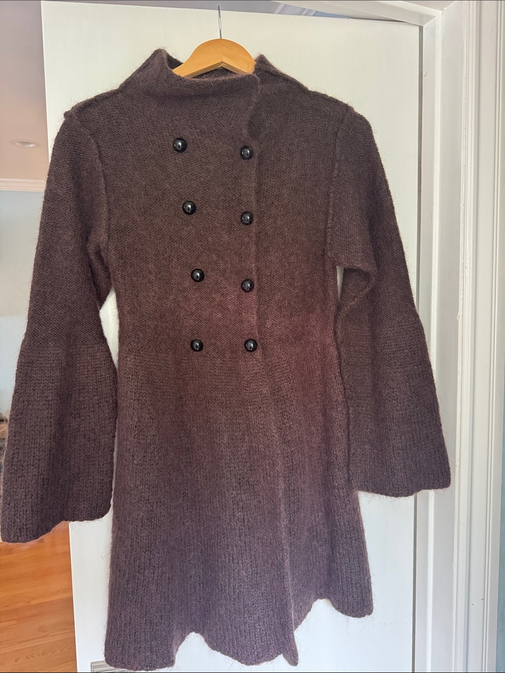 Brown Women's Double-Breasted Knit Sweater Coat